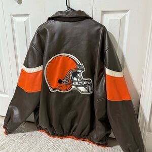 Authentic NFL, Cleveland Browns Leather Jacket, Vintage, Brown & Orange Football